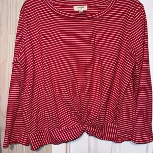 Umgee Outfitters Red and White Striped Long Sleeve Top